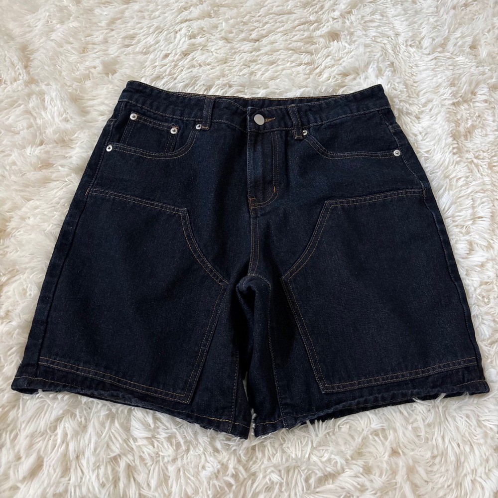 SHEIN Dark Wash Carpenter Denim Shorts Indigo Blue Size S C1A893HSYW
